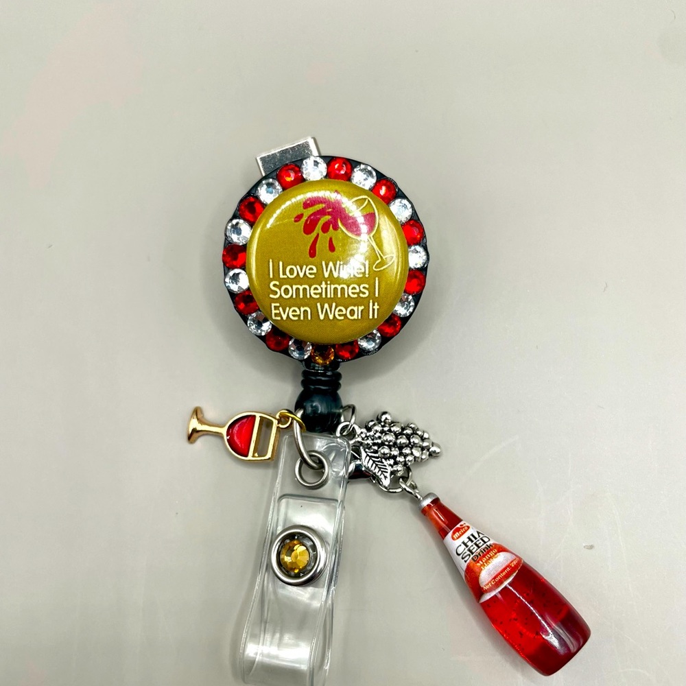 ⭐️Badge reel name badge holder. “ the girls just want to have fun (wine) 🍷line”